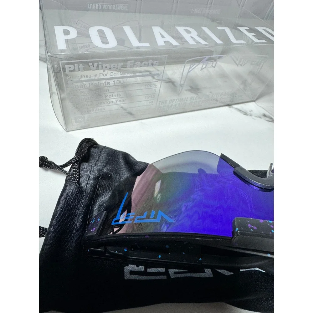Pit Viper Polarized Sunglasses Blue Mirrored Lens Black Splatter Sport Shield